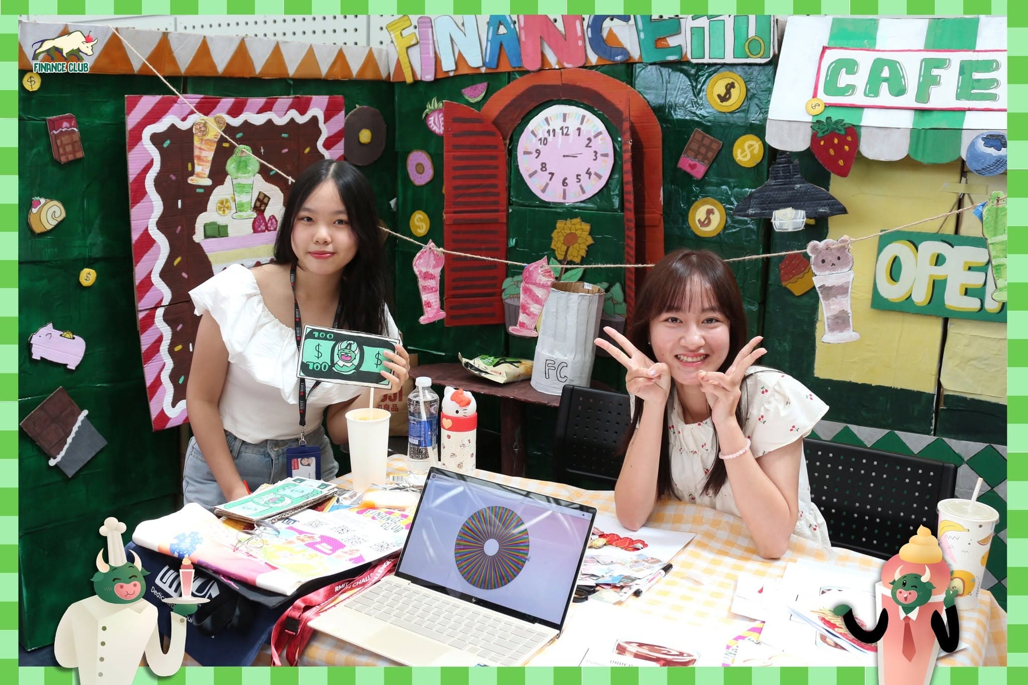 A warm welcome at the Finance Club café-themed booth.